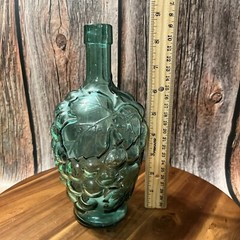 Clear Blue Green Grape Vineyard Design Wine Bottle 9” tall Rare Vintage