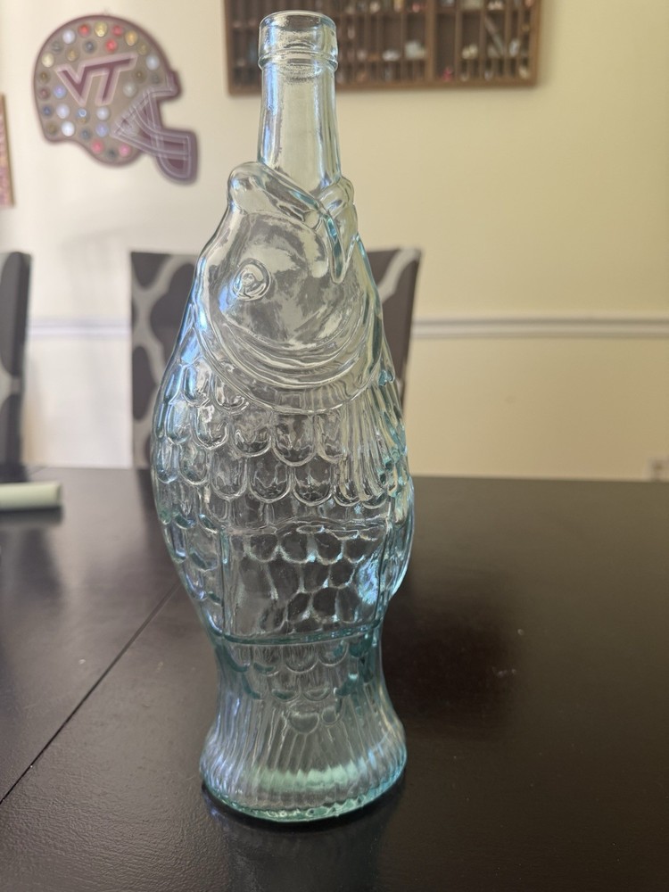 Vtg Italian Fish Shaped Wine Bottle 13.5” Glass Beach Nautical