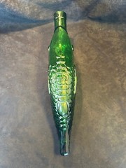 Vintage Green Glass Fish Shaped Decanter Wine Bottle 13 in.