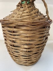 Vtg Wicker Wrapped Demijohn De Muller Viresa Spain Green Glass Wine Bottle 13”H*