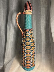 VTG Glass Liqueur Woven Scoubidou Demijohn Viresa Spain Wicker Bottle Boho 1960s