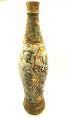 Vintage Italian Clay Ceramic Wine Bottle Titulus 24k Accents Italy No Cork