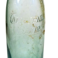 California Blair 13&Prime; Tall Vintage Glass Embossed Wine Bottle Green Tint Bubbles