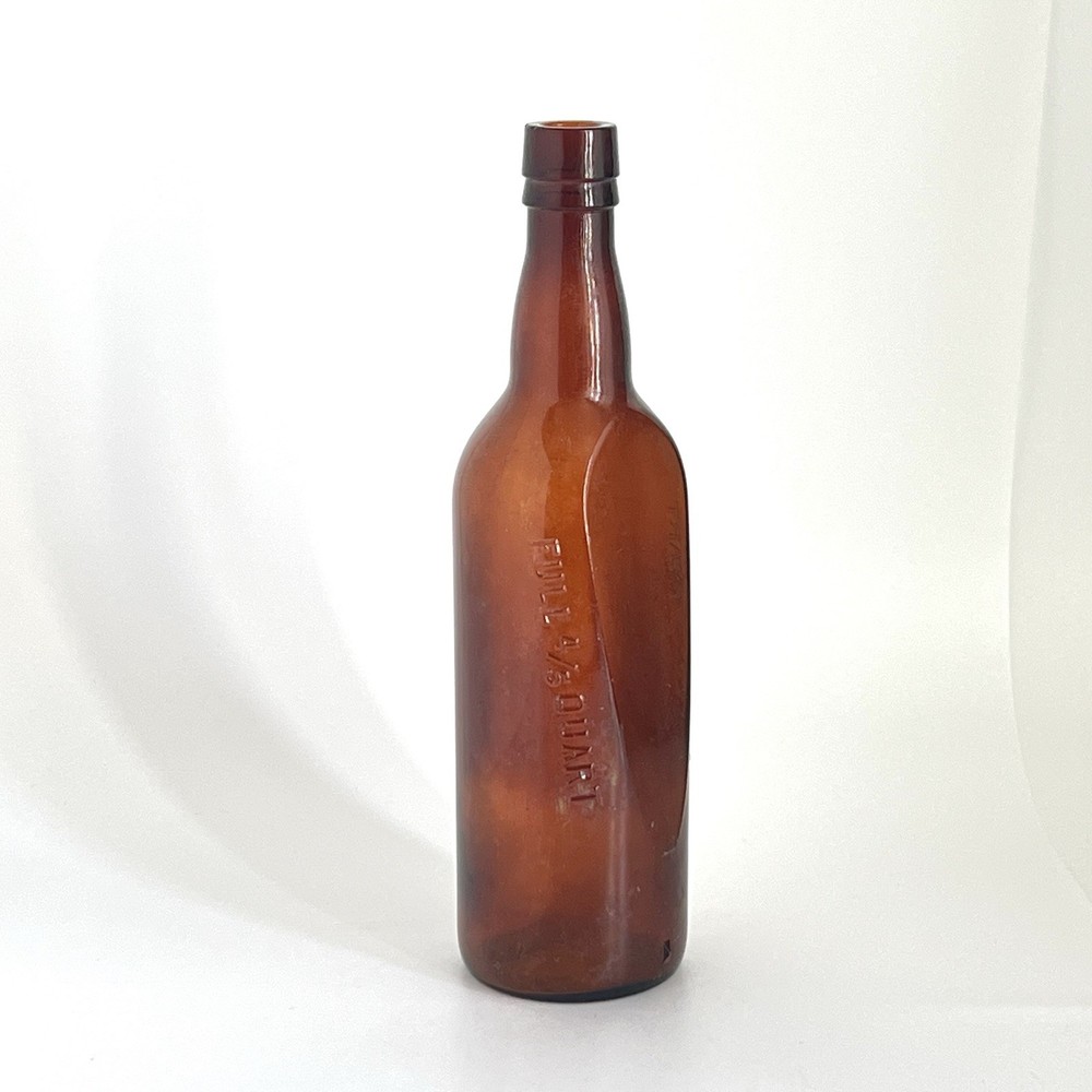 Vintage Brown Wine Bottle With Flat Side Full 4/5 Quart 11.5”
