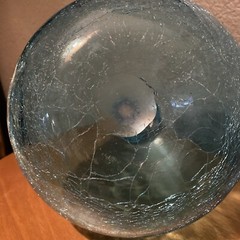 Big Blue Demijohn Studio Blown Glass bottle Crackled Bottom Polished Pontil