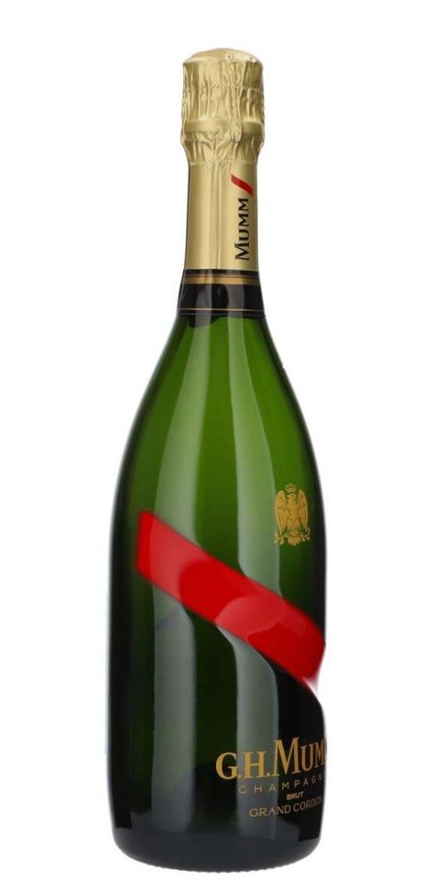 G.H. Mumm Empty Champagne Bottle 12” Green Red Gold Classic with original cork