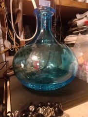 Blue Demijohn Studio Blown Glass Large bottle Crackled Bottom Polished Pontil
