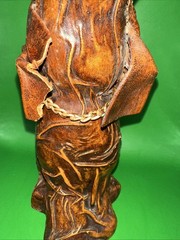 VINTAGE LEATHER WRAPPED ELEPHANT WINE BOTTLE WITH RED EYES AND GOLD CHAIN
