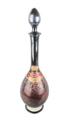1953 Silver Overlay Floral Design Pink Glass ItalRosa Wine Bottle w/ Labels
