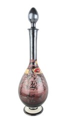 1953 Silver Overlay Floral Design Pink Glass ItalRosa Wine Bottle w/ Labels