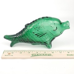 Vintage Fish Koi Decanter Bottle Emerald Green Glass 9&Prime;