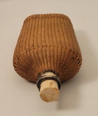 Vintage Finely Woven Wicker Wrapped Glass Flask with Cork