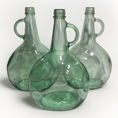 Lot of 3 Vintage Light Green Glass Jugs Half Gallon Wine Demijohn Handle 11.5&Prime;