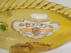 Vintage Italian Handblown Amber Crackle Glass Orvieto Wine Fish Decanter – EMPTY