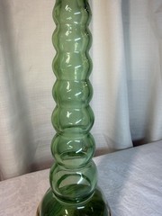 VTG 1973 Green Glass BUBBLE style Italian Empty Wine Bottle W/Wicker Base 13 In