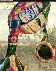 1964 Ancilli Chianti Sommelier Glass Wine Bottle Flat Back w/Rattan Handle Vtg