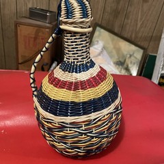 Vintage Spain Wine Bottle Plastic Woven Wicker Handle Empty Boho