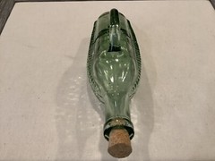 Vintage Wine Bottle Decanter Basket Pattern Greenish Hue Hand Blown