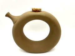 Vintage MCM 1970s Hartstone Ceramic Pottery Wine Decanter Tote with Cork Stopper
