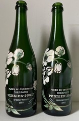 1985 VINTAGE HAND-PAINTED PERRIER-JOUET CHAMPAGNE BOTTLES-A PAIR