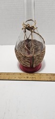TIPO Glass Wine Bottle Wicker Straw Raffia W/red Plastic Base