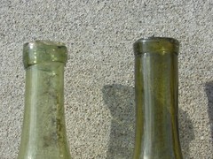 Antique Vtg Olive Green Glass French Wine Bottle Lot Deep Well Hand Applied Top