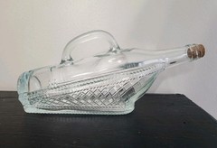 1966 London Winery Ltd Boat in Wicker Basket Wine Bottle With Handle & Cork Stop
