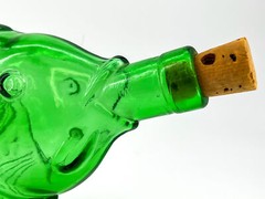 Vtg Green Fish-Shaped Collectible Wine Bottle Italy Self-Standing Original Cork