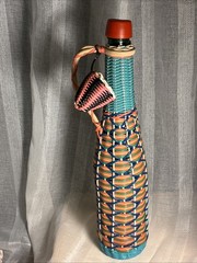 VTG Glass Liqueur Woven Scoubidou Demijohn Viresa Spain Wicker Bottle Boho 1960s