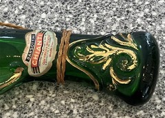 VINTAGE 17”- “CHIANTI” GREEN/GOLD GLASS PISTOL DECANTER-EMPTY
