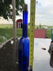Cobalt Blue Glass Wine Bottle w/ Cork, Embossed“ Tomasello Winery”