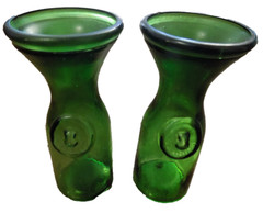 Vtg lot 2 Emerald Green Mold Blown Glass Wine 6&Prime; Carafe Seal Bottle 1/2 Litre