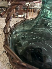Antique Wicker Wrapped One Gal. Green/Rum Demijohn Glass Jug