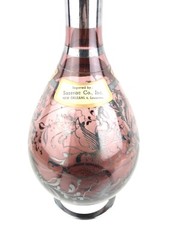 1953 Silver Overlay Floral Design Pink Glass ItalRosa Wine Bottle w/ Labels