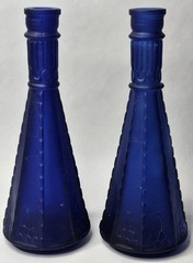 Vintage MCM Pair Morey Mallorca Frosted Cobalt Blue Glass Wine Bottles 11 1/2&Prime; T