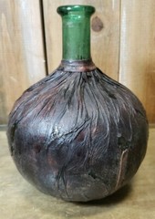 Vintage Leather Wrapped Wine Decanter Made in Italy Green Glass 8&Prime; Tall