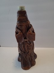 Vintage Vetropelle Brown Leather Wrapped Elephant Gold Chain Wine Bottle