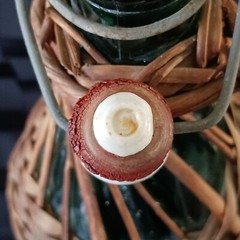 Vtg 2L European 16&Prime; Wicker Covered Demijohn Bottle w/Baled Porcelain Stopper