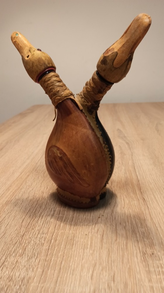 Vintage leather bottle for wine or spirits. Italy. 1980s