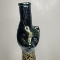 Happy Cat Wine Bottle Black With Gold Bow Riesling 13&Prime; Empty
