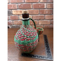 Vintage Viresa Labeled Spain Wine Bottle Plastic Woven Wicker Metal Handle 12”H