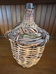 Vintage VILELLA Spain Amber Glass Wicker Wrapped Demijohn Wine Jug Rustic Decor