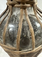 Old Glass Bubble Wicker Wrapped Bottle With Metal Screw Cork 10” Denver Antique
