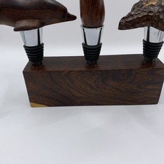 Hand Carved Wine Bottle Stopper SET Of 4 Dolphin Starfish Whale Tail Handcrafted