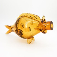 Vtg Amber Fish-Shaped Figural Collectible Wine Liquor Bottle Italy Self-Standing