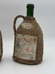 2 Vintage Wicker Case Wine Bottles 1966 – Quinta Lisbon Wine – Portugal (empty)