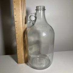 Vintage Rare Embossed Half Gallon Glass Wine Jug With Finger Hole