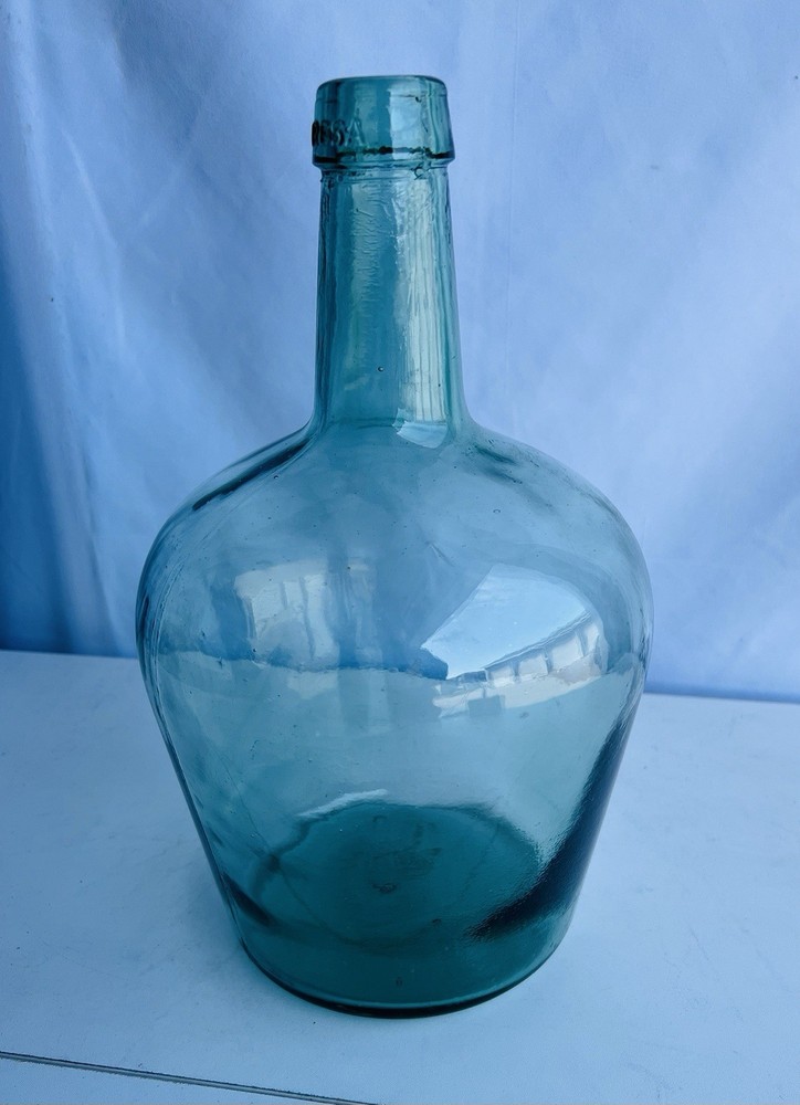 Vintage French Viresa Wine Bottle, Made In Spain, 12&Prime; Green Clear Glass “j”