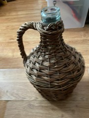Large Antique French Wicker Enclosed Demijohn 15” With Handle