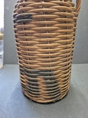 Vintage Rustic Large Wicker Demijohn 16” Green Bottle W/ Partial Cork.